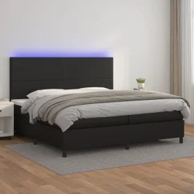 Cama box spring colchón y LED cuero sintético negro 200x200 cm de vidaXL, Camas y somieres - Ref: Foro24-3135843, Precio: 696...