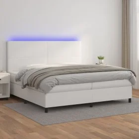 Cama box spring colchón y LED cuero sintético blanco 200x200 cm de vidaXL, Camas y somieres - Ref: Foro24-3135844, Precio: 72...