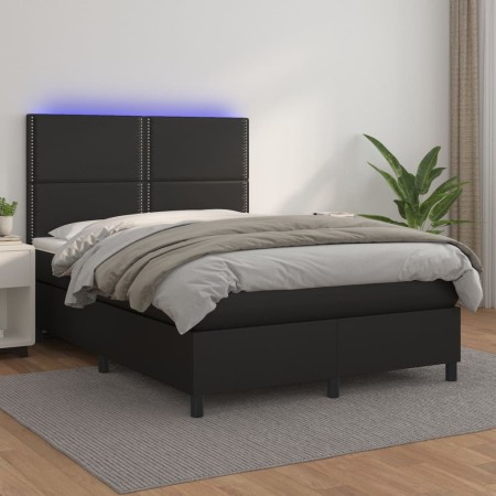 Cama box spring colchón y LED cuero sintético negro 140x190 cm de vidaXL, Camas y somieres - Ref: Foro24-3135879, Precio: 494...