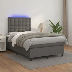 Cama box spring colchón y LED cuero sintético gris 120x200 cm de vidaXL, Camas y somieres - Ref: Foro24-3135937, Precio: 447,...