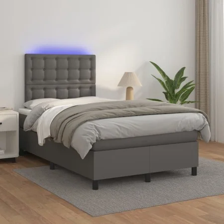 Cama box spring colchón y LED cuero sintético gris 120x200 cm de vidaXL, Camas y somieres - Ref: Foro24-3135937, Precio: 447,...