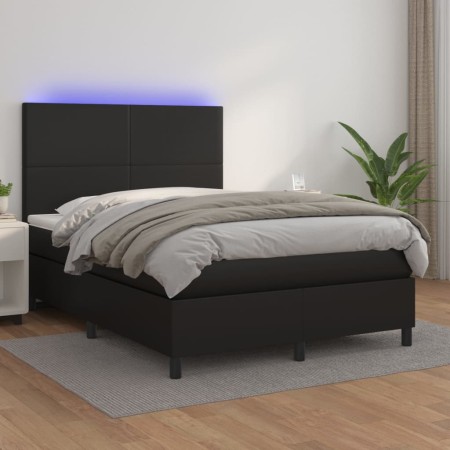 Cama box spring colchón y LED cuero sintético negro 140x190 cm de vidaXL, Camas y somieres - Ref: Foro24-3135819, Precio: 510...