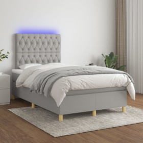 Cama box spring con colchón tela y LED gris claro 120x200 cm de vidaXL, Camas y somieres - Ref: Foro24-3135661, Precio: 416,6...