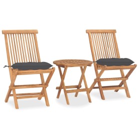 Set comedor de jardín plegable 3 piezas madera de teca cojines en Conjuntos de jardín | Comprar online en Foru.es