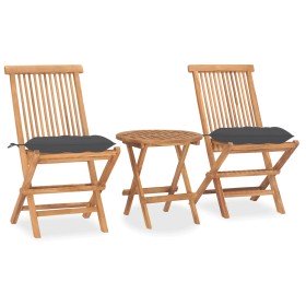 Set comedor de jardín plegable 3 piezas madera de teca cojines en Conjuntos de jardín | Comprar online en Foru.es