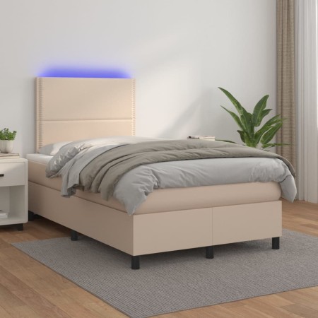 Cama box spring colchón LED cuero sintético capuchino 120x200cm de vidaXL, Camas y somieres - Ref: Foro24-3135878, Precio: 39...