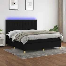 Cama box spring colchón y luces LED tela negro 180x200 cm de vidaXL, Camas y somieres - Ref: Foro24-3135615, Precio: 652,69 €...