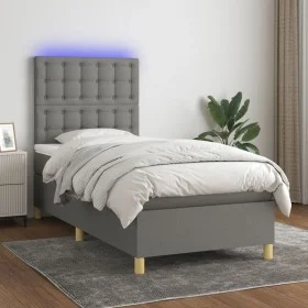 Cama box spring colchón y luces LED tela gris oscuro 90x190 cm de vidaXL, Camas y somieres - Ref: Foro24-3135718, Precio: 336...