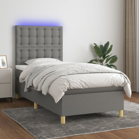 Cama box spring colchón y luces LED tela gris oscuro 90x190 cm de vidaXL, Camas y somieres - Ref: Foro24-3135718, Precio: 337...