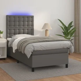 Cama box spring colchón y LED cuero sintético gris 100x200 cm de vidaXL, Camas y somieres - Ref: Foro24-3135931, Precio: 378,...
