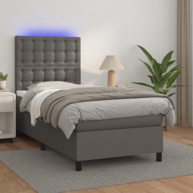 Cama box spring y colchón LED cuero sintético gris 90x200 cm de vidaXL, Camas y somieres - Ref: Foro24-3135925, Precio: 352,2...