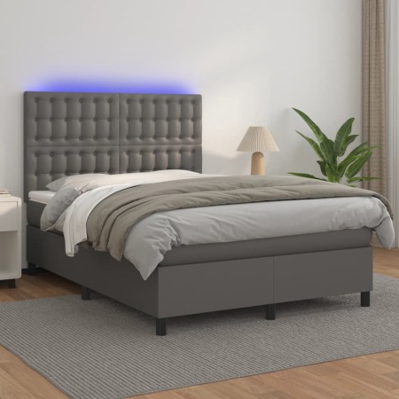 Cama box spring colchón y LED cuero sintético gris 140x190 cm de vidaXL, Camas y somieres - Ref: Foro24-3135943, Precio: 526,...