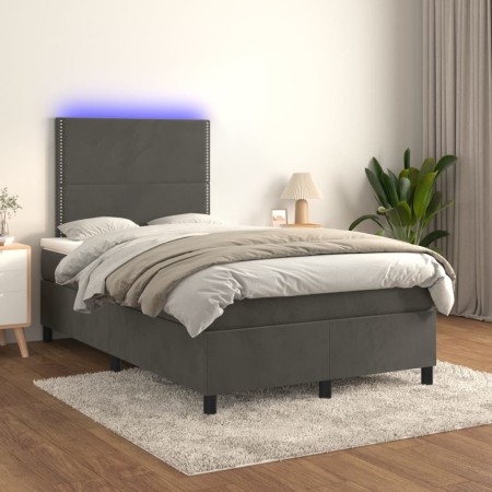 Cama box spring colchón y LED terciopelo gris oscuro 120x200 cm de vidaXL, Camas y somieres - Ref: Foro24-3136054, Precio: 39...