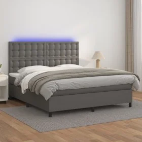 Cama box spring colchón y LED cuero sintético gris 180x200 cm de vidaXL, Camas y somieres - Ref: Foro24-3135961, Precio: 636,...