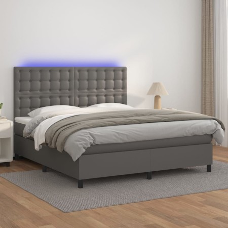Cama box spring colchón y LED cuero sintético gris 180x200 cm de vidaXL, Camas y somieres - Ref: Foro24-3135961, Precio: 648,...