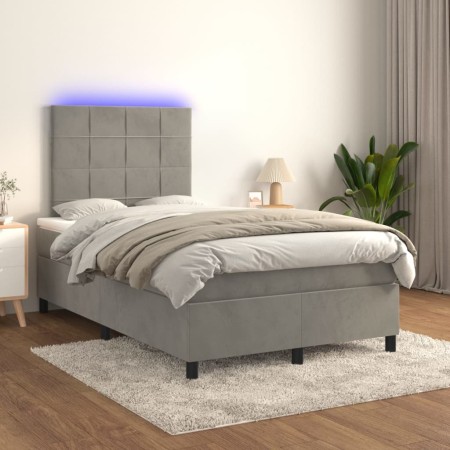 Cama box spring colchón y LED terciopelo gris claro 120x200 cm de vidaXL, Camas y somieres - Ref: Foro24-3136113, Precio: 423...