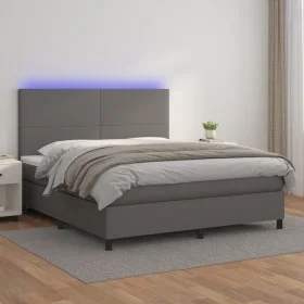 Cama box spring colchón y LED cuero sintético gris 180x200 cm de vidaXL, Camas y somieres - Ref: Foro24-3135841, Precio: 616,...