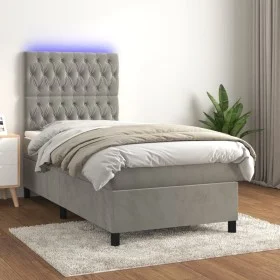 Cama box spring colchón y LED terciopelo gris claro 100x200 cm de vidaXL, Camas y somieres - Ref: Foro24-3136287, Precio: 336...