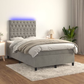 Cama box spring colchón y LED terciopelo gris claro 120x200 cm de vidaXL, Camas y somieres - Ref: Foro24-3136293, Precio: 449...
