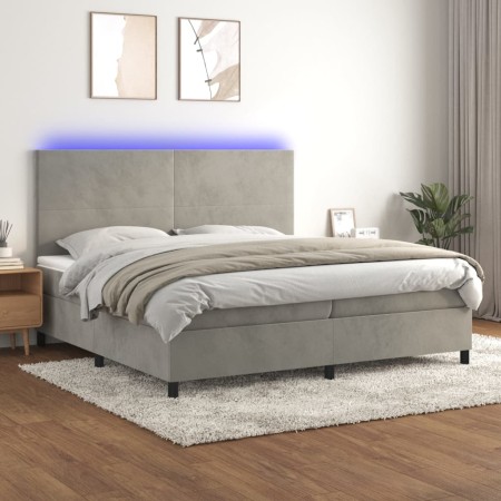 Cama box spring colchón y LED terciopelo gris claro 200x200 cm de vidaXL, Camas y somieres - Ref: Foro24-3136023, Precio: 588...
