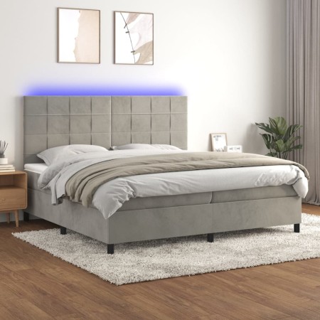 Cama box spring colchón y LED terciopelo gris claro 200x200 cm de vidaXL, Camas y somieres - Ref: Foro24-3136143, Precio: 601...