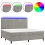 Box spring bed with mattress and LED light gray velvet 200x200 cm by vidaXL, Beds and slatted bases - Ref: Foro24-3136143, Pr...