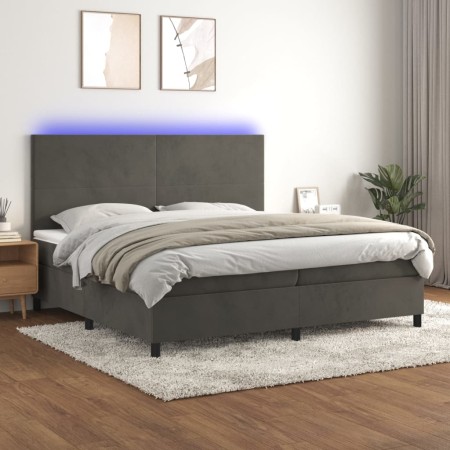 Cama box spring colchón y LED terciopelo gris oscuro 200x200 cm de vidaXL, Camas y somieres - Ref: Foro24-3136024, Precio: 59...