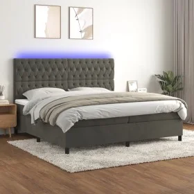Cama box spring colchón y LED terciopelo gris oscuro 200x200 cm de vidaXL, Camas y somieres - Ref: Foro24-3136324, Precio: 63...