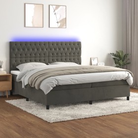 Cama box spring colchón y LED terciopelo gris oscuro 200x200 cm de vidaXL, Camas y somieres - Ref: Foro24-3136324, Precio: 64...