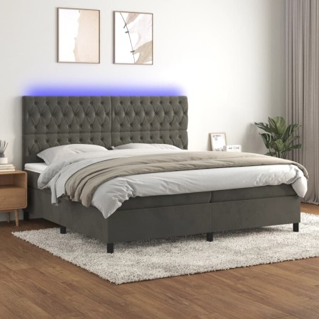 Cama box spring colchón y LED terciopelo gris oscuro 200x200 cm de vidaXL, Camas y somieres - Ref: Foro24-3136324, Precio: 64...