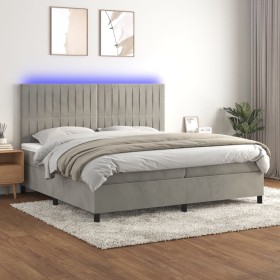 Cama box spring colchón y LED terciopelo gris claro 200x200 cm de vidaXL, Camas y somieres - Ref: Foro24-3136263, Precio: 622...