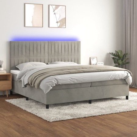 Cama box spring colchón y LED terciopelo gris claro 200x200 cm de vidaXL, Camas y somieres - Ref: Foro24-3136263, Precio: 622...