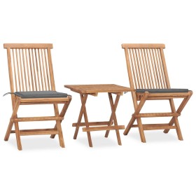 Set comedor de jardín plegable 3 piezas madera de teca cojines en Conjuntos de jardín | Comprar online en Foru.es