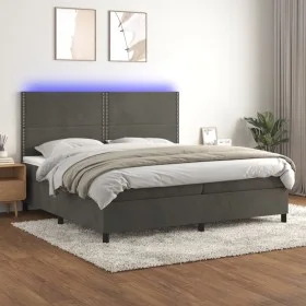 Cama box spring colchón y LED terciopelo gris oscuro 200x200 cm de vidaXL, Camas y somieres - Ref: Foro24-3136084, Precio: 58...