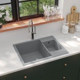Fregadero de cocina doble seno con rebosadero granito gris de vidaXL, Fregaderos - Ref: Foro24-147086, Precio: 128,07 €, Desc...