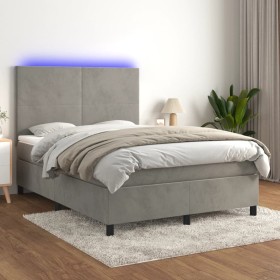 Cama box spring colchón y LED terciopelo gris claro 140x200 cm de vidaXL, Camas y somieres - Ref: Foro24-3136005, Precio: 498...