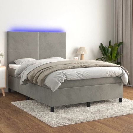 Cama box spring colchón y LED terciopelo gris claro 140x200 cm de vidaXL, Camas y somieres - Ref: Foro24-3136005, Precio: 498...