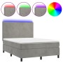Cama box spring colchón y LED terciopelo gris claro 140x200 cm de vidaXL, Camas y somieres - Ref: Foro24-3136005, Precio: 498...