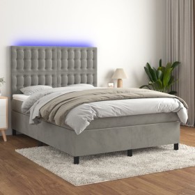 Cama box spring colchón y LED terciopelo gris claro 140x200 cm de vidaXL, Camas y somieres - Ref: Foro24-3136365, Precio: 507...