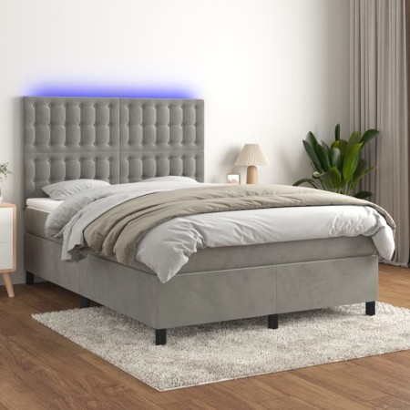 Cama box spring colchón y LED terciopelo gris claro 140x200 cm de vidaXL, Camas y somieres - Ref: Foro24-3136365, Precio: 507...