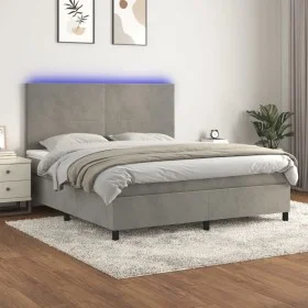 Cama box spring colchón y LED terciopelo gris claro 180x200 cm de vidaXL, Camas y somieres - Ref: Foro24-3136017, Precio: 566...