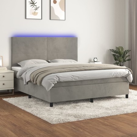 Cama box spring colchón y LED terciopelo gris claro 180x200 cm de vidaXL, Camas y somieres - Ref: Foro24-3136017, Precio: 585...