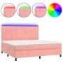 Cama box spring colchón y LED terciopelo rosa 200x200 cm de vidaXL, Camas y somieres - Ref: Foro24-3136148, Precio: 608,38 €,...
