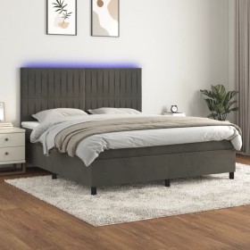 Cama box spring colchón y LED terciopelo gris oscuro 160x200 cm de vidaXL, Camas y somieres - Ref: Foro24-3136252, Precio: 52...
