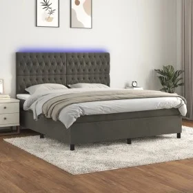 Cama box spring colchón y LED terciopelo gris oscuro 180x200 cm de vidaXL, Camas y somieres - Ref: Foro24-3136318, Precio: 58...