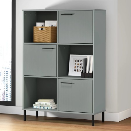 Librería patas de metal OSLO madera maciza gris 90x35x128,5cm en Librerías y estanterías | Comprar online en Foru.es