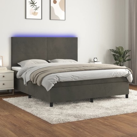 Cama box spring colchón y LED terciopelo gris oscuro 180x200 cm de vidaXL, Camas y somieres - Ref: Foro24-3136018, Precio: 57...