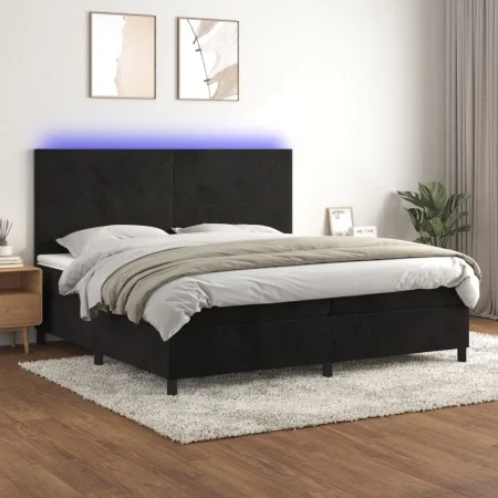 Cama box spring colchón y LED terciopelo negro 200x200 cm de vidaXL, Camas y somieres - Ref: Foro24-3136025, Precio: 643,82 €...