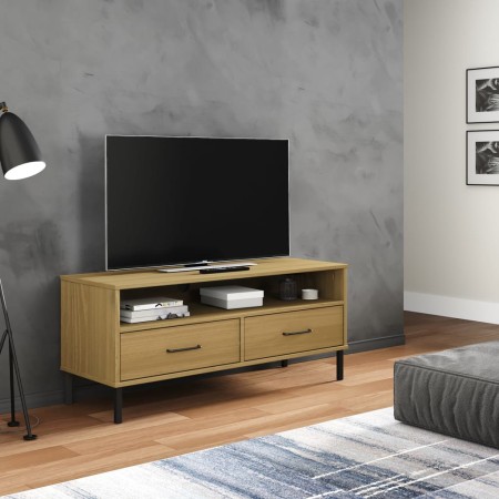Mueble de TV con patas de metal OSLO madera maciza pino marrón en Muebles TV | Comprar online en Foru.es