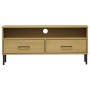Mueble de TV con patas de metal OSLO madera maciza pino marrón en Muebles TV | Comprar online en Foru.es